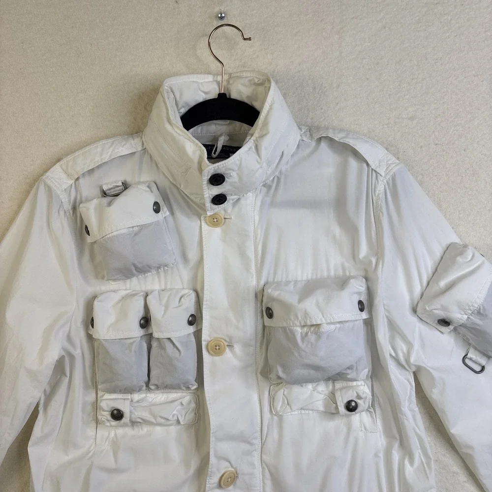 Ralph Lauren utility Jacket Men M White Field Military Hunting Stowaway hood Vtg